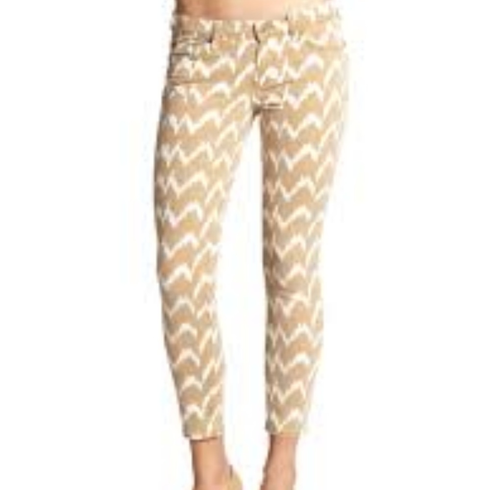 7FAM The Cropped Skinny Chevron Gold Beige JeanS